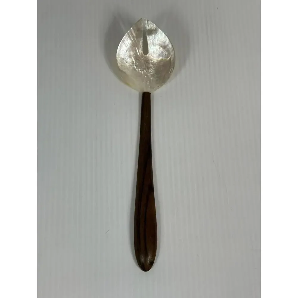 Vintage Mother‎ Of Pearl Salad Serving Spoon With Wood Handle Large MCM